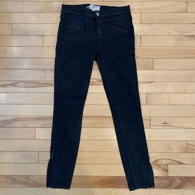 EUC CURRENT/ELLIOT The Soho Zip Stiletto Jean Black Coated Denim Pants Size 26!