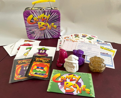 Vintage 1996 Gogo's Crazy Bones Metal Lunchbox w/Various Game Pieces & Stickers