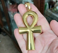 Large Gold Ankh Egypt Key Of Life Necklace Pendant