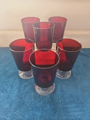 Vintage Ruby Red Luminarc France Wine Stemware 6 Mid-Century Handblown  1960s 