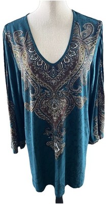Effortless Style by Citiknits Women's Size L Green Blouse Pleated Bell Sleeves