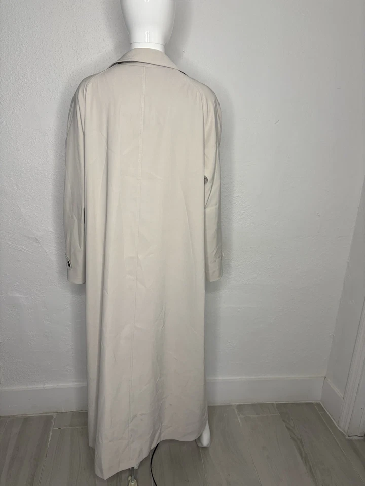 Vintage LL Bean Flannel Lined Button Dress Jacket Khaki Tan Large Trench Women’s - Image 4 of 4