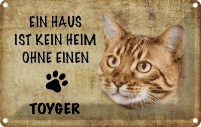 Blechschild 12x18 cm Toyger Katze ohne kein Heim Tier Haustier Deko Geschenk Met
