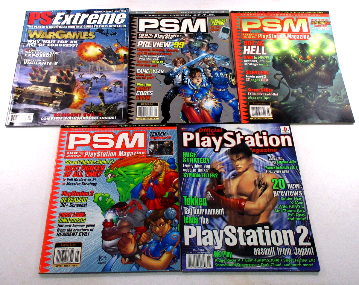 LOT of 5 1998 -2000 Playstation magazines w/stickers! PSM, PS