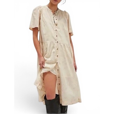 Free People Bella Mae Midi Dress Womens S Vanilla Combo Cottagecore Coquette NEW