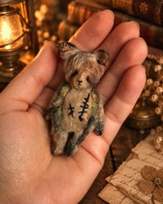 Artist OOAK Tiny Teddy Bear Handmade Beige Mohair Miniature Collectible Gift