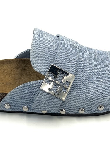 Tory Burch Women's Mellow Silver Stud Mule/Blue Cloud Denim Suede/Cork Sz 8 NIB - Picture 7 of 15