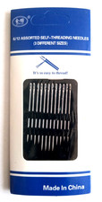12/pcs Self threading easy thread sewing needles mixed sizes pack. US seller