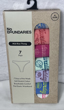 No Boundaries Mid-Rise Thong 7 Pair 7 Days of the Week Cotton Size XL 16-18 NEW