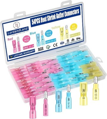 54PCS Heat Shrink Bullet Wire Connectors Kit 22 10AWG Wate Number of Items: 54