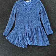 Habitat Clothes to Live In Blue Textured Pucker Knit V-Neck Tunic Top Small