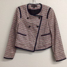 Elizabeth & James Blazer Blue Print Double Breasted Size 6 Lined Career