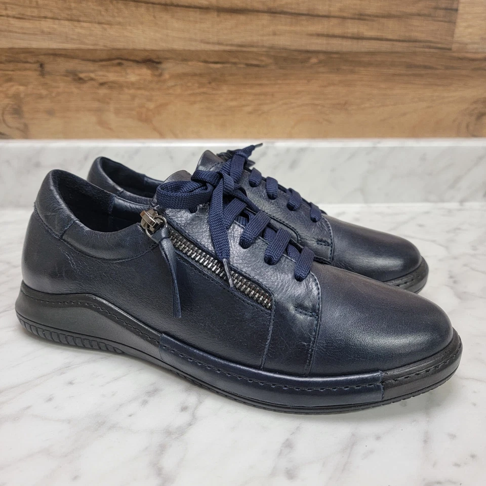 Women's 6.5 7 37 Spring Step Yana Dark Blue Navy Leather Shoes Sneakers Side Zip - Image 2 of 4