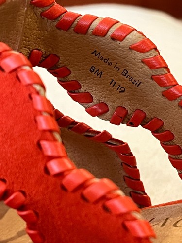Jack Rogers Womens Size 8 NEW Red / Orange Suede Logan Block Heel Sandals Brazil - Picture 10 of 13