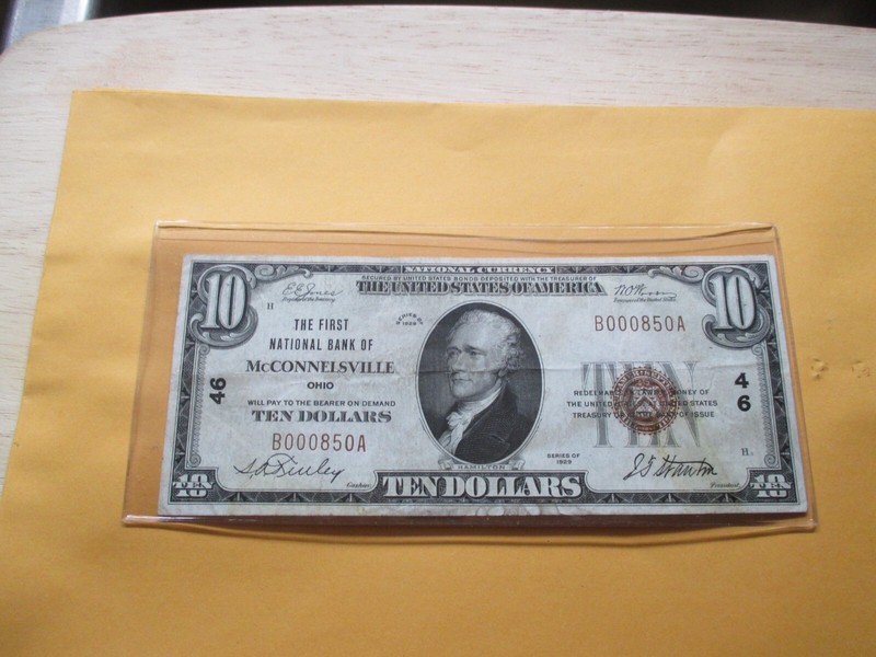 1929 $ 10 THE FIRST NATIONAL BANK OF MCCONNELSVILLE, OHIO