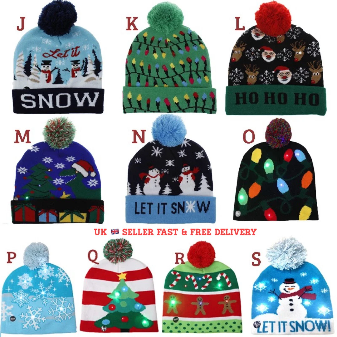 Christmas Hats With LED Light Up Beanie Sweater Christmas Hat