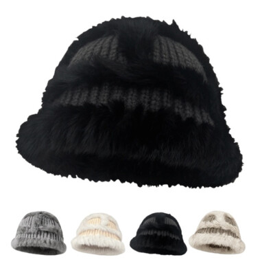 Women Wool Fur Plush Knit Bucket Bush Hat Cap Hunting Fishing Winter Warm Cap