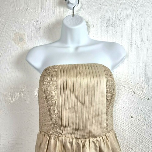 New JEANSWEST Womens Dress Size 14 Beige Silk Sleeveless Off Shoulder A-line - Picture 4 of 11