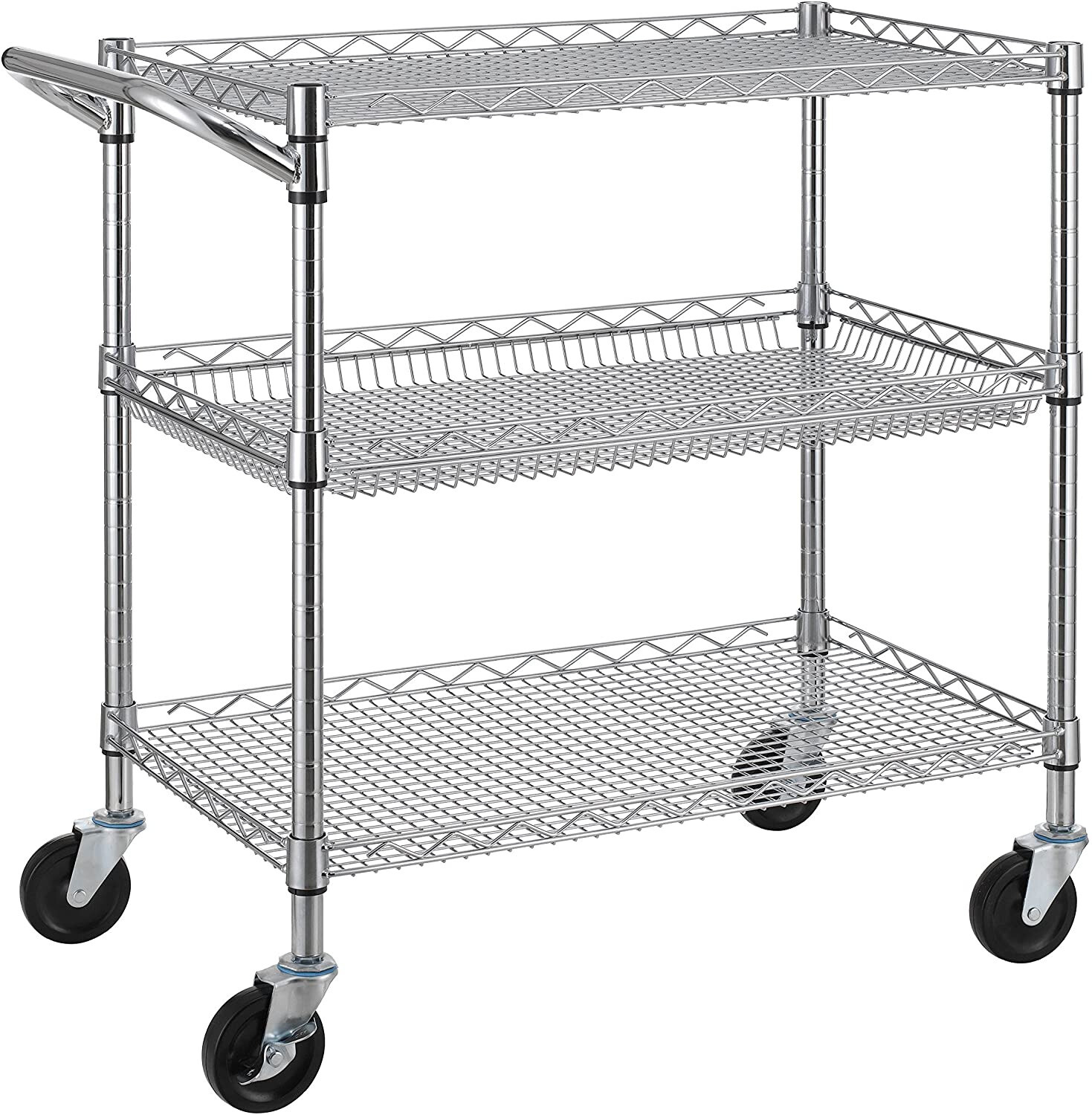 Finnhomy 3 Tier Heavy Duty Commercial Grade Utility Cart, Wire Rolling Cart with