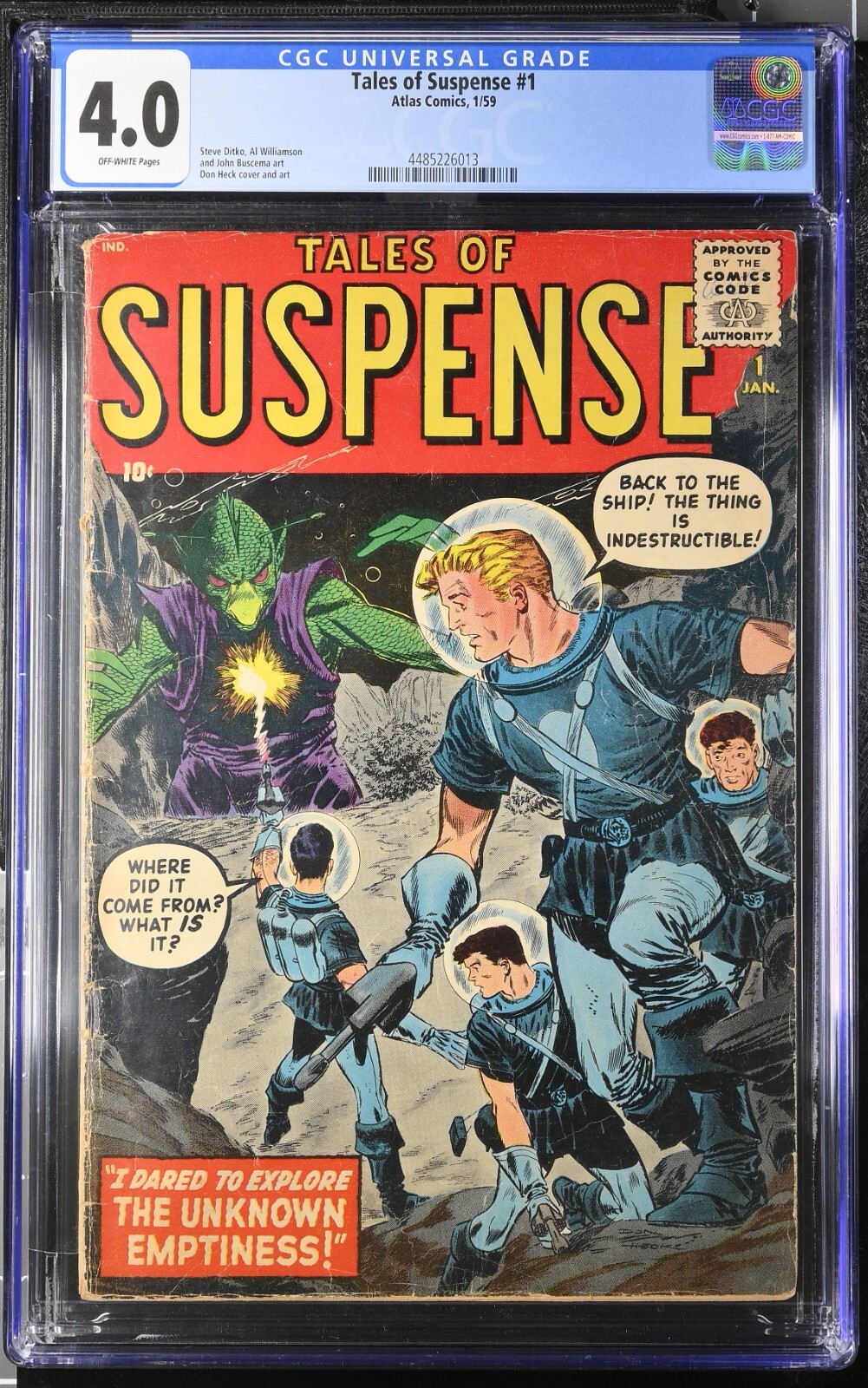 TALES OF SUSPENSE #1 CGC 4.0 GRAIL KEY BOOK RARE 1959! Steve Ditko super RARE