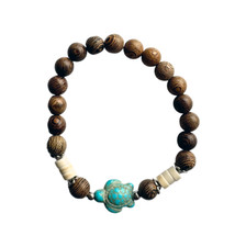 Wood Bracelet with Synthetic Turquoise Sea Turtle