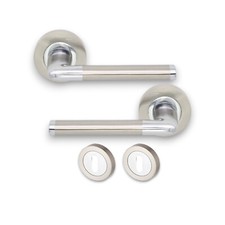 Door Handles with Escutcheon Pair Dual Tone Oval Lever on Rose Set Kit Internal