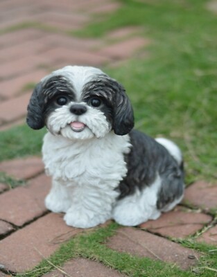 Sitting Shih Tzu Dog Black/Brown Resin Garden Statue Garden Home Decor
