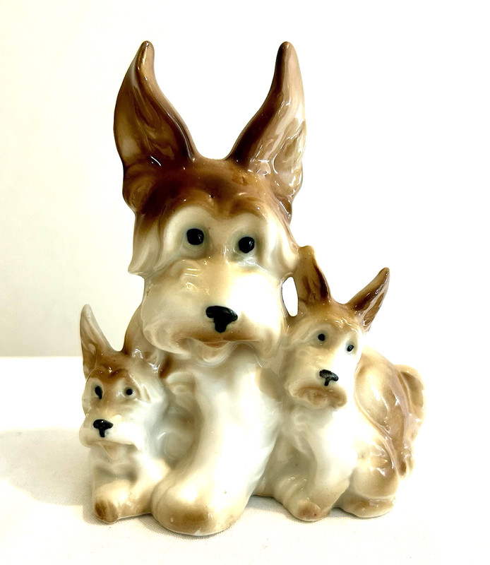 Corgie Sheltie Statue Figurine Brown Terriers 3 Dogs Mom Dad Puppies Germany VTG