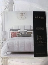 Nicole Miller Home 4 PIECE TWIN COMFORTER SET RUCHED WITH METALLIC TRIM NEW