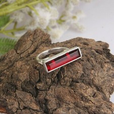 Garnet Gemstone Bar Ring 925 Silver Bar Ring Engagement Ring Birthstone Ring
