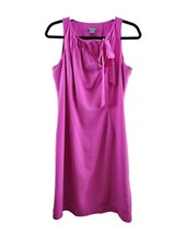 Ann Taylor Womens 8 Pure Silk Sleeveless Fuchsia Pink Tie Neck Above Knee Dress