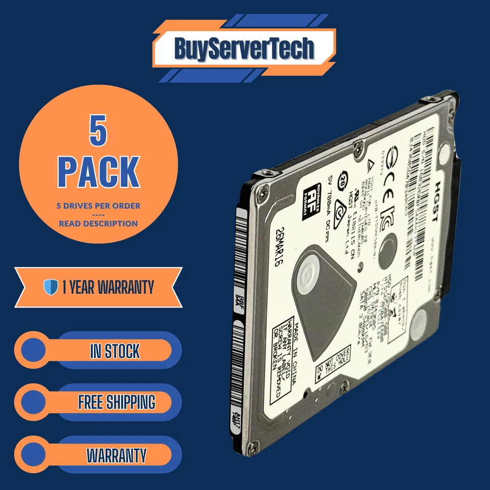 Lot of 5 HGST 500GB 2.5" SATA 5400RPM HDD | HTS545050A7E680 | Laptop PS4 XBOX - Image 4 of 4