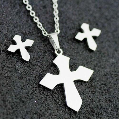 Edelstahl Damen Silber Schmuck Set Anhänger Ohrringe Halskette Charm Geschenk - Bild 33 von 39