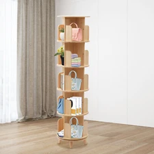 360° Rotating Bookshelf Wood Bookcase Storage Shelf Freestanding Display Rack