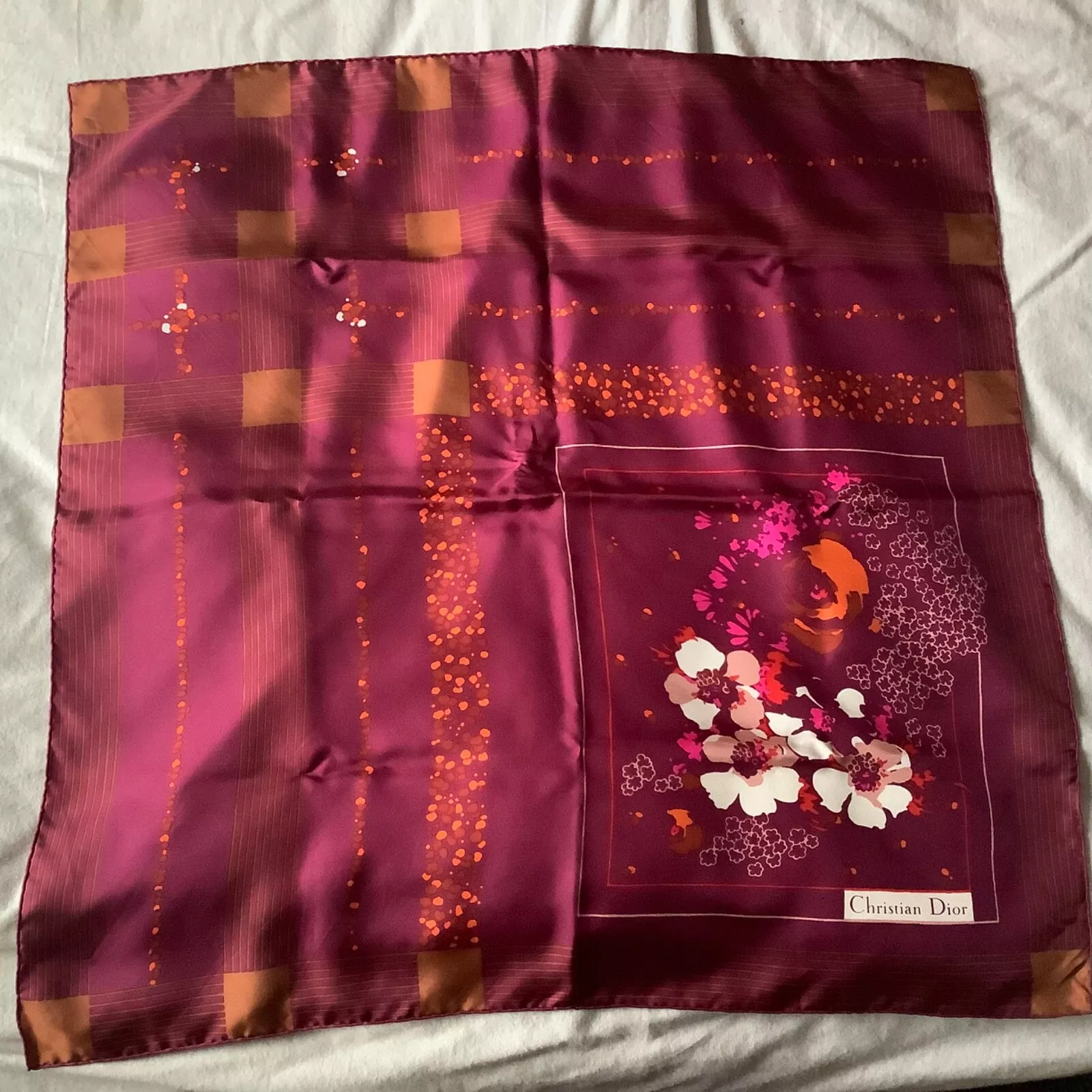 Foulard vintage années 60/70 Christian Dior soie sergé floral, multi, comme neuf