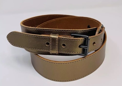 J. Jill Womens Belt Metallic Gold Genuine Leather Size Large Stylish Accessory - Picture 2 of 10