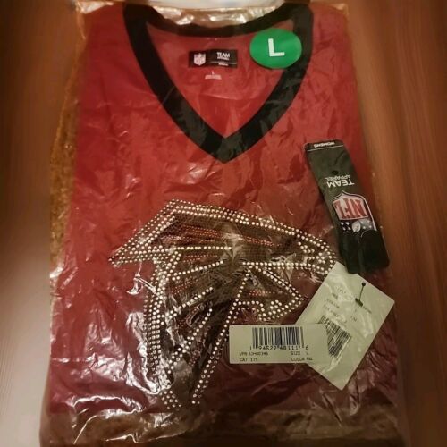 Nfl Team Apparel Women’s Rhinestone V Neck T Shirt Atlanta Falcons Size L