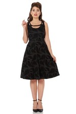VOODOO VIXEN RETRO VINTAGE PIN UP 50s TRINITY FEATHER FLOCKED BLK DRESS DRA8109