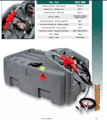 Portable Diesel Transfer Set Tank 200L Pump 12V WORTEX Professional Tube