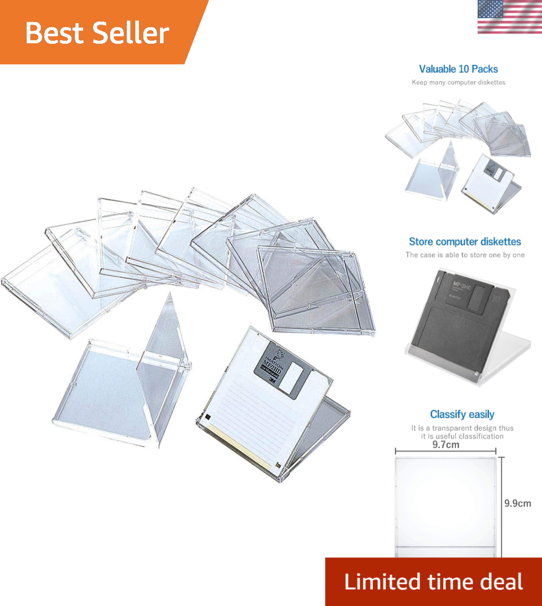Individual Floppy Disk Storage Cases - Clear Hard Plastic, 10 Pieces Included