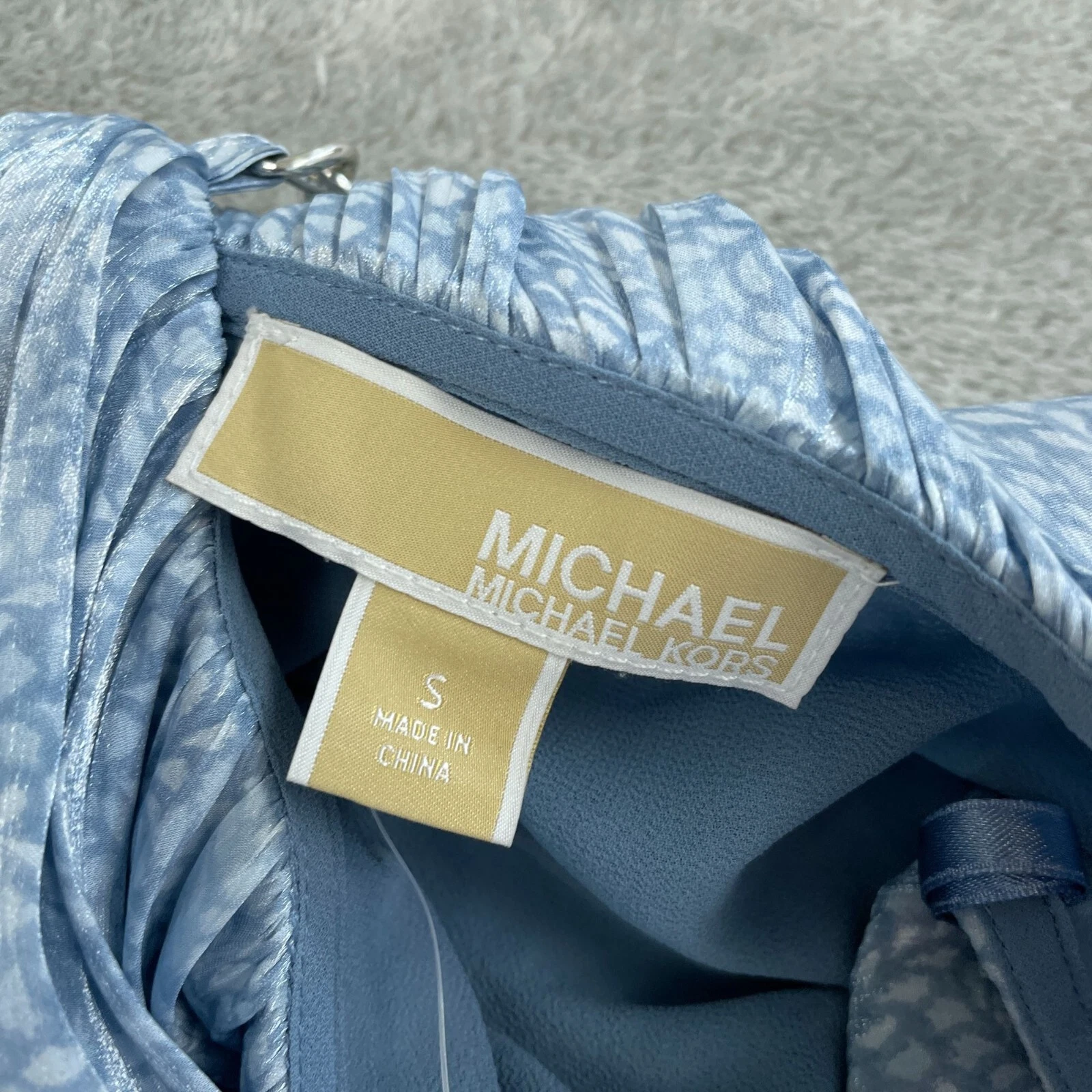 Abito Michael Kors Chambray blu senza maniche con cinturino a catena S nuovo con etichetta 0969