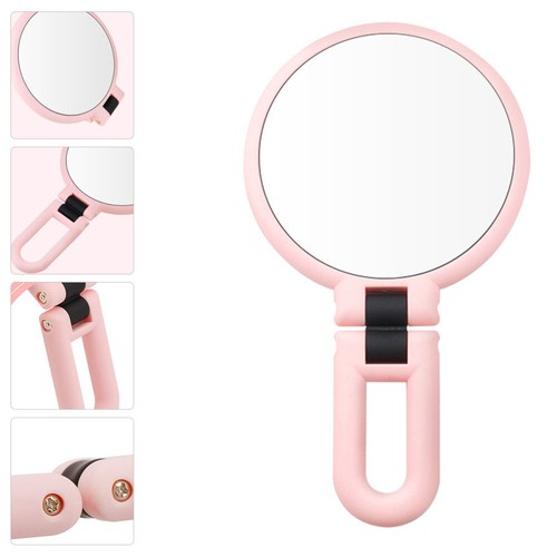 Miroir De Maquillage Double Face En Forme De Cœur - Avec Support - Côté Normal + Côté Grossissant - Portable Pour Bureau, Coiffeuse - Rose - 3