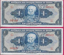 BRAZIL 1 CRUZEIRO 1944 SERIE 71A,SOME STAINS,HAND-SIGNATURE,PORTRAIT OF JOAQUIM