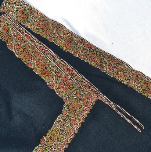 Sciallo Kashmir Bordo Ricamato a Mano NERO 100% Cashmere Pashmina - Foto 2 di 3