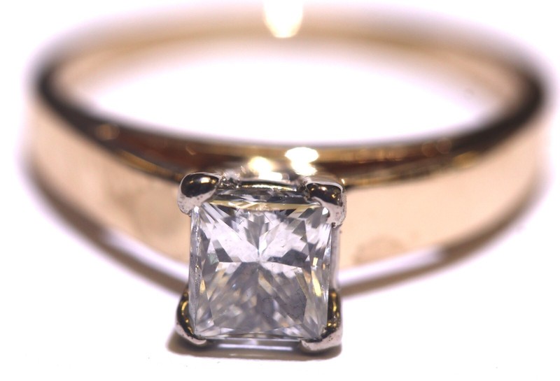 GIA 14k yellow gold 1.01ct I1 J Princess diamond solitaire engagement ring 4.5g