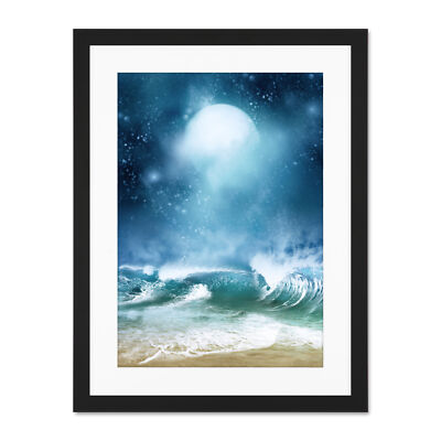 Strand und Mond digitale Collage Gerahmter druck 46x61 cm