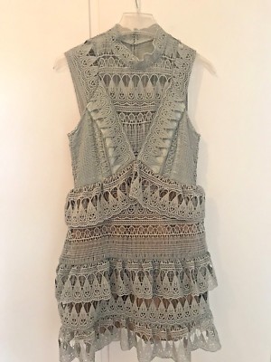 Self Portrait UK12 U8 Dress Ice Blue Blue Lace Embroidered Lace Mint 