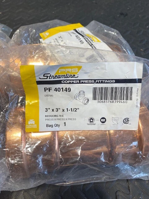 Streamline Copper Propres Fittings 3" x 3" x 1-1/2" Reducing Tee - Image 3 of 3