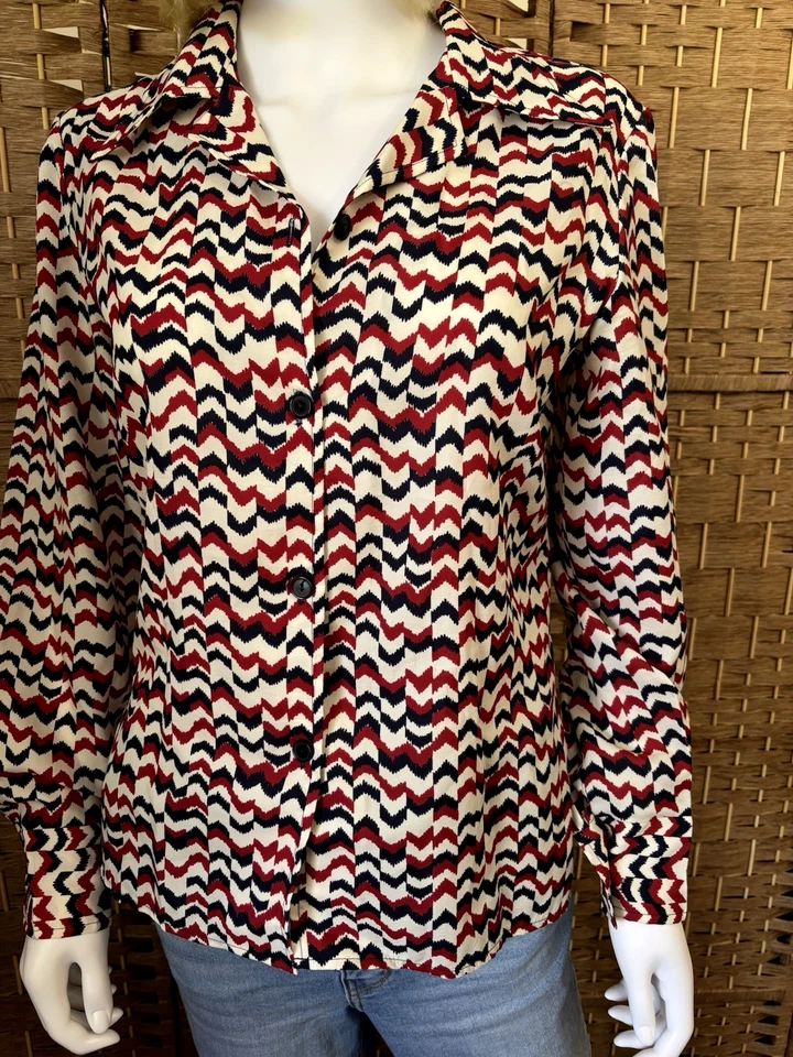 Camisa retro vintage de manga larga azul, roja y blanca de The Clothing Company. Talla 12 Foto 2 de 4