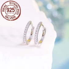 14mm 925 Sterling Silver Small Huggie Hoop Earrings Women Cubic Zirconia Jewelry